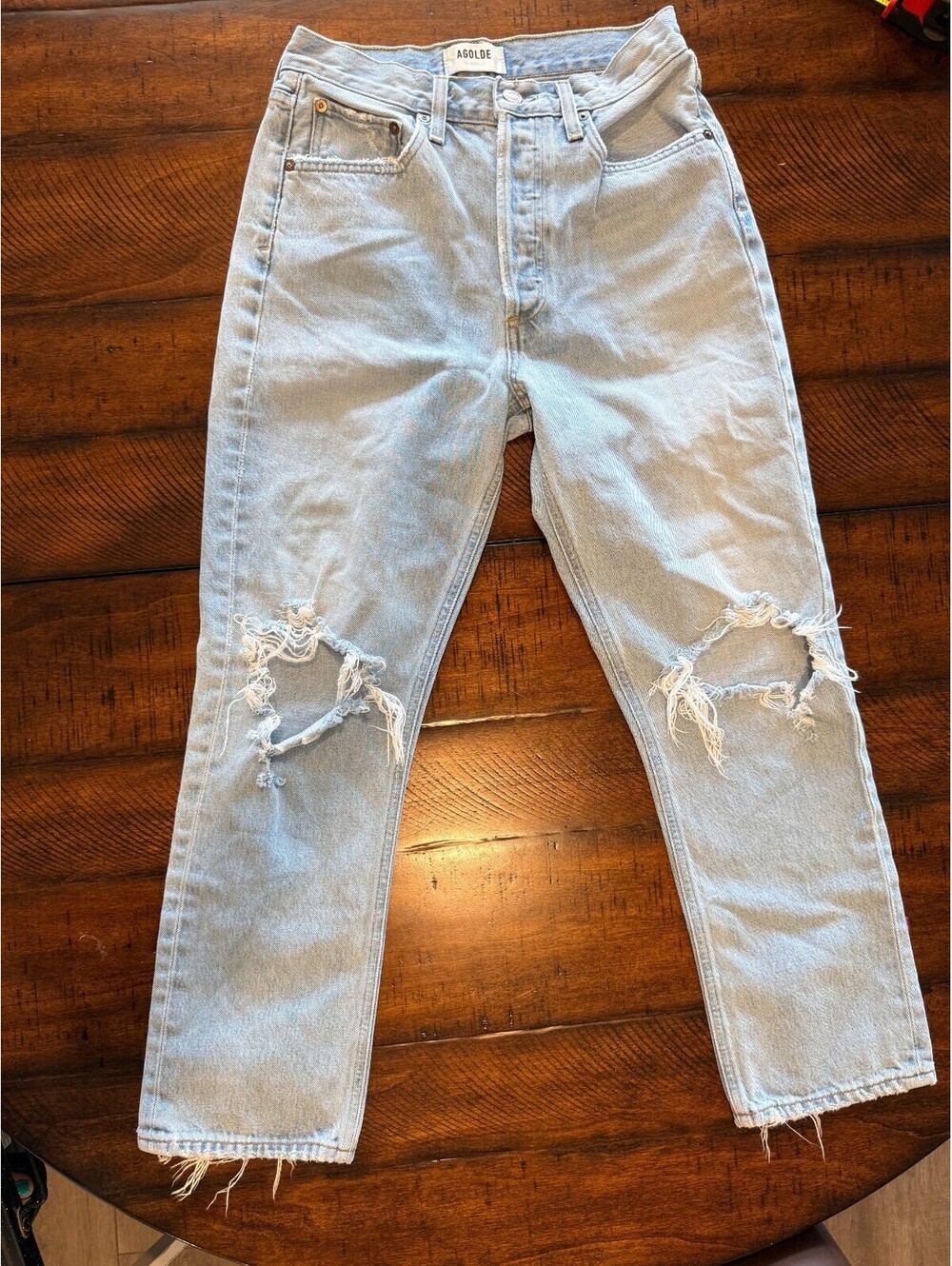 AGOLDE Riley High-Rise Straight Distressed Crop - Clear Skies - Size 26